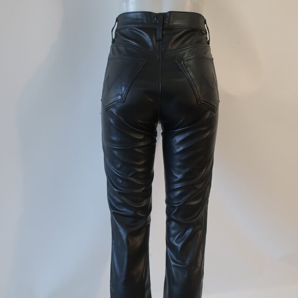 Women Mother Black High Waist Rider Ankle Wax On Wax Off Pu Faux Leather Pant 27 - Picture 11 of 16